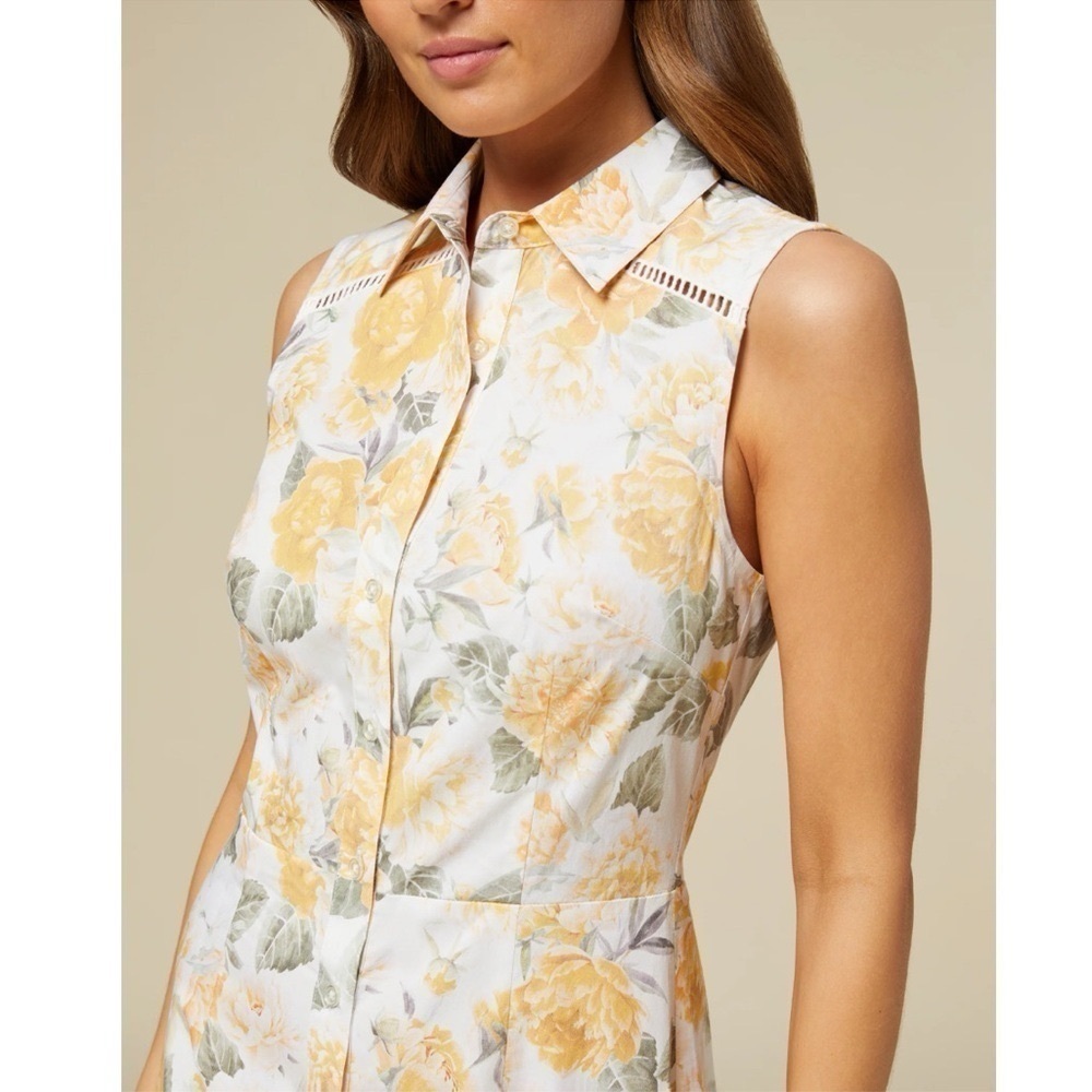 NEW Rachel Parcell Sleeveless Floral Midi Shirt Dress Ivory Yellow 10 - Picture 7 of 16